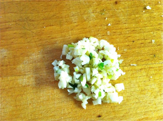 I mince up my garlic to about this consistency...